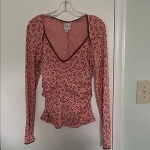 Maeve Blush and Brown Ruched Blouse